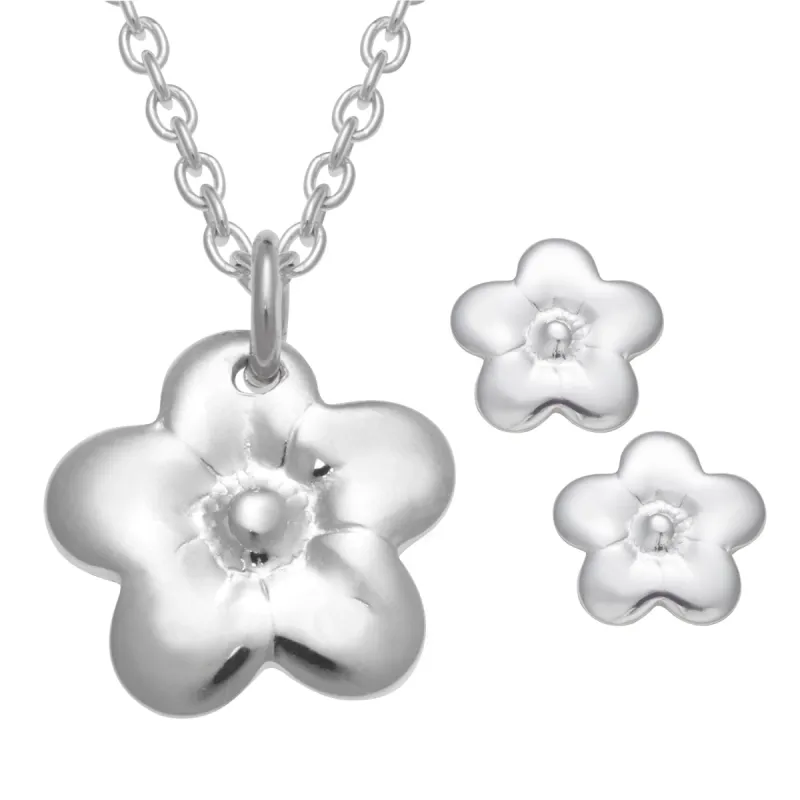 Sterling Silver Flower Necklace and Earrings Set sold by Limoges Jewelry