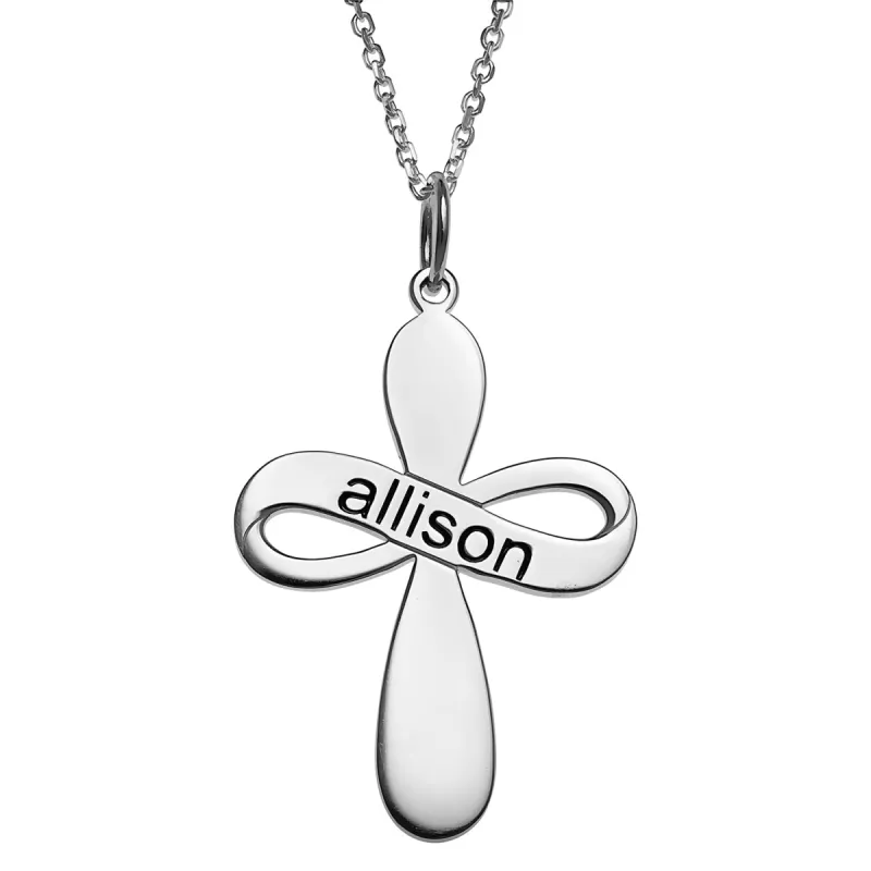 Sterling Silver Engraved Name Ribbon Cross Necklace sold by Limoges Jewelry