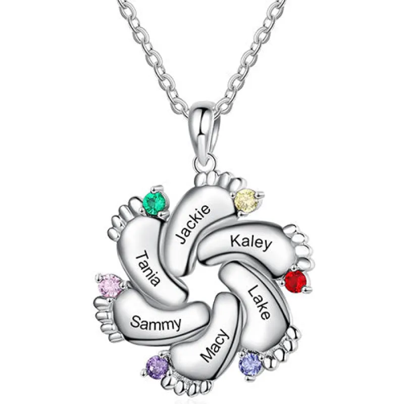 Sterling Silver Engraved Birthstone Footprints Necklace sold by Limoges Jewelry