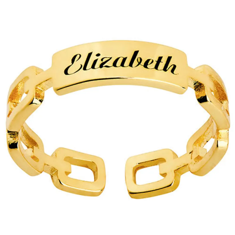 14K Gold Plated Frozen Paperclip Chain Engraved Ring sold by Limoges Jewelry