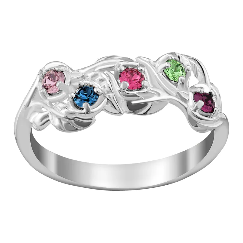 Sterling Silver Family Birthstone Leaf Ring sold by Limoges Jewelry