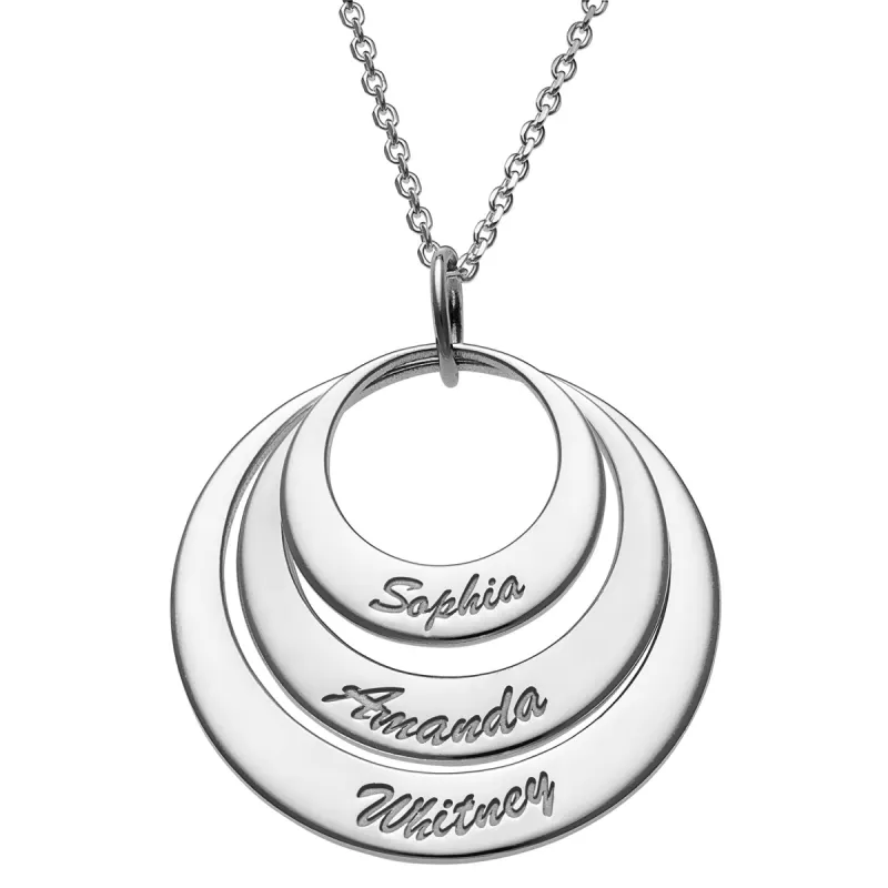 Sterling Silver Nesting Circles with Names Necklace - 3 Discs sold by Limoges Jewelry