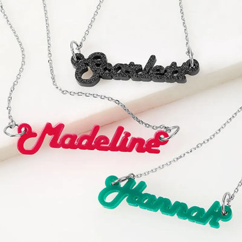 Retro Script Acrylic Name Plaque Necklace sold by Limoges Jewelry
