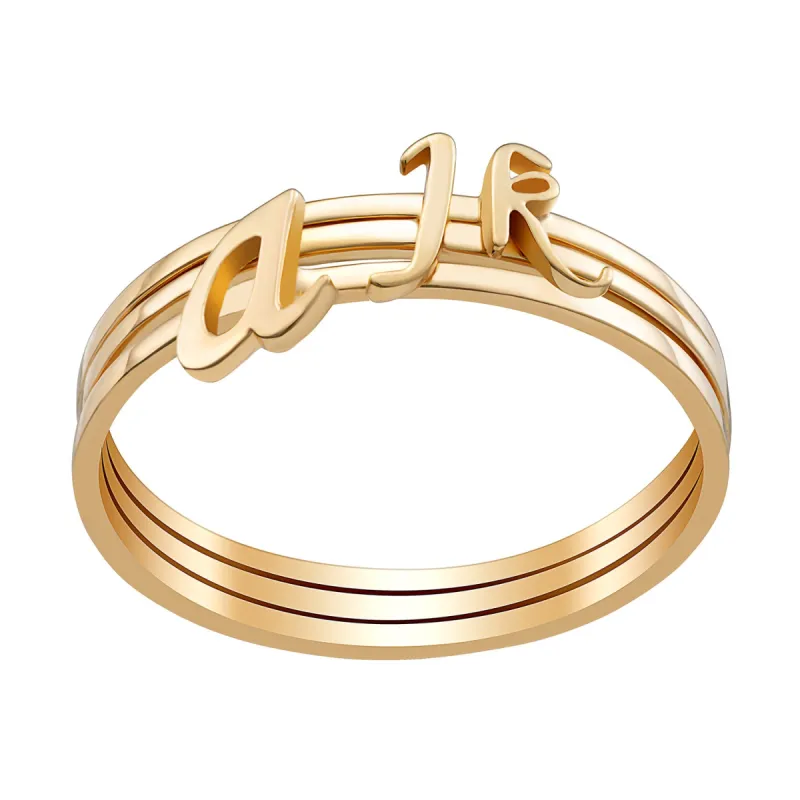 14K Gold over Sterling Petite Lowercase Script Initials Ring - Set of 3 sold by Limoges Jewelry