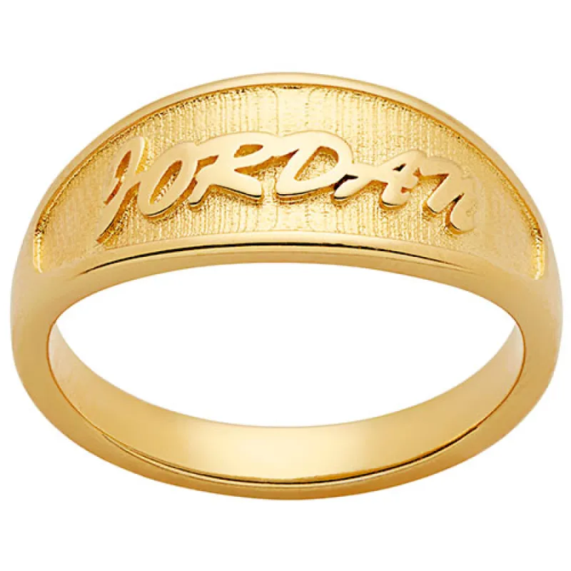 14K Gold Plated Embossed Name Tapered Ring sold by Limoges Jewelry