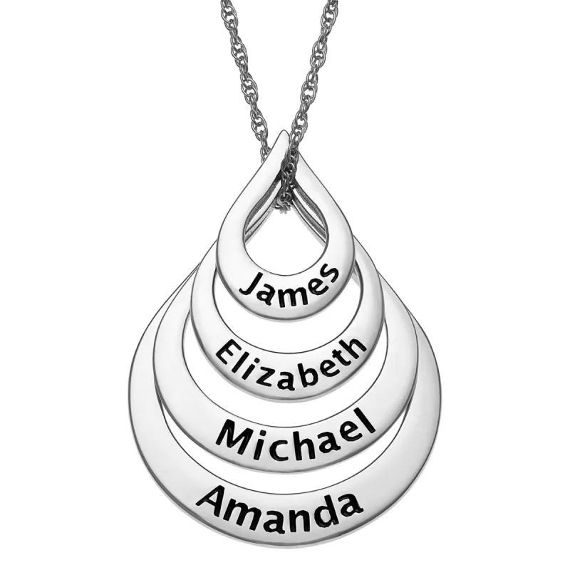 Sterling Silver Nesting Teardrop with Names Necklace - 4 Names sold by Limoges Jewelry