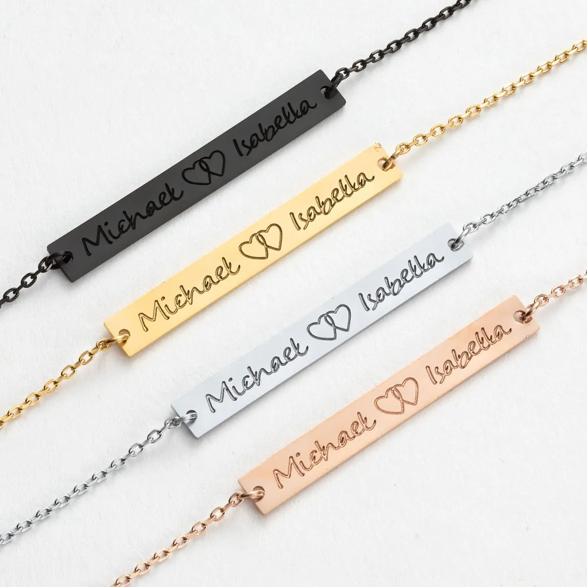 Stainless Steel Double Name with Heart Bar Bracelet sold by Limoges Jewelry