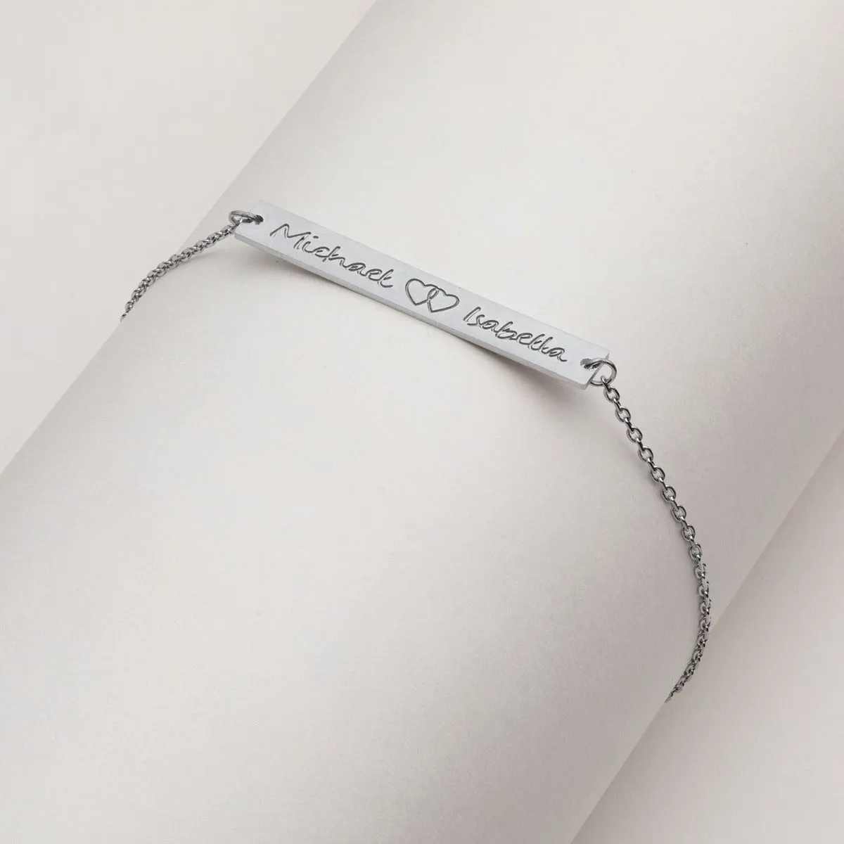 Stainless Steel Double Name with Heart Bar Bracelet sold by Limoges Jewelry product image thumbnail 3