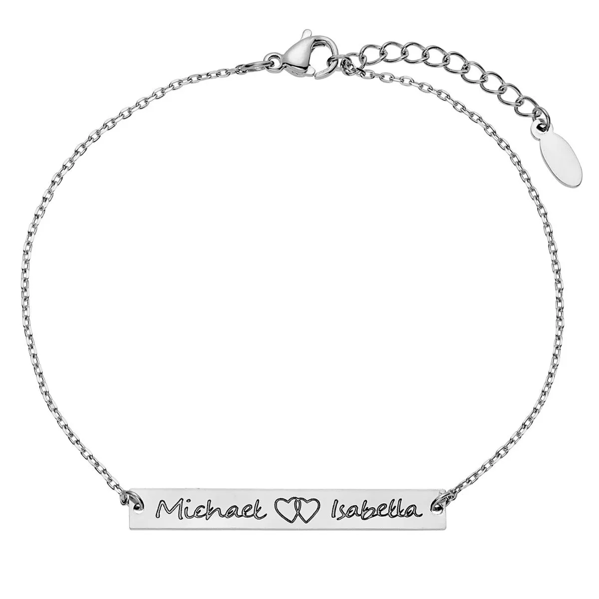 Stainless Steel Double Name with Heart Bar Bracelet sold by Limoges Jewelry product image thumbnail 2