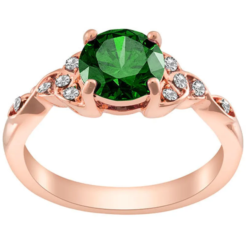 14K Rose Gold Plated Simulated Emerald and Clear Crystal Trinity Knot Ring sold by Limoges Jewelry