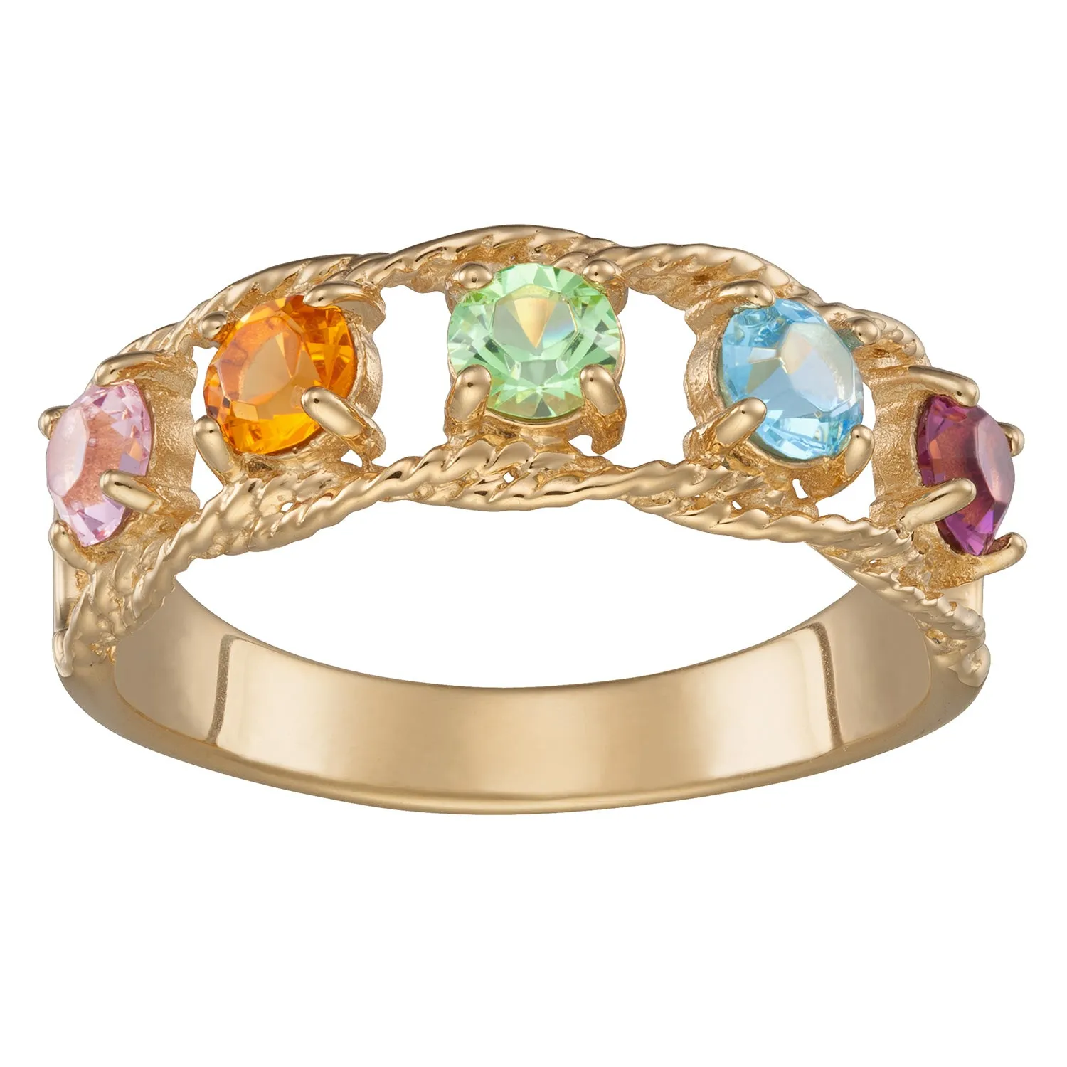 14K Gold over Sterling Family Rope Birthstone Ring - 5 Stones sold by Limoges Jewelry