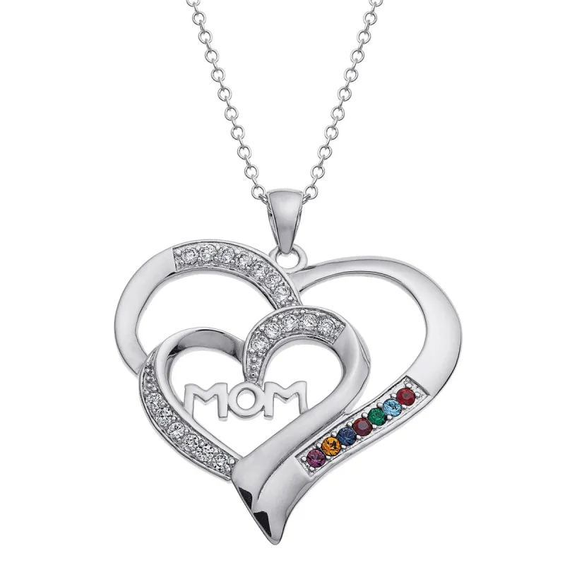 MOM Heart Family Birthstone Pendant sold by Limoges Jewelry