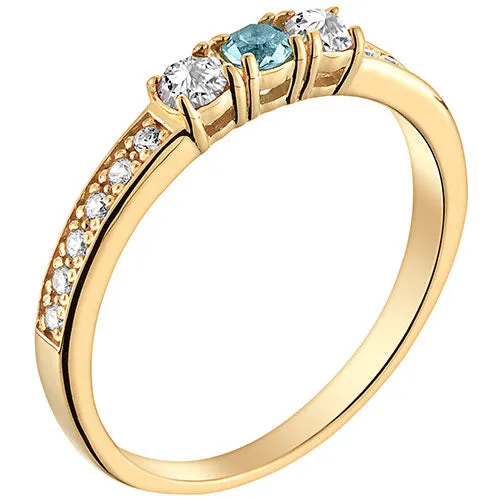 14K Gold Plated Simulated Blue Topaz and Clear Crystal 3-Stone Ring sold by Limoges Jewelry product image thumbnail 2