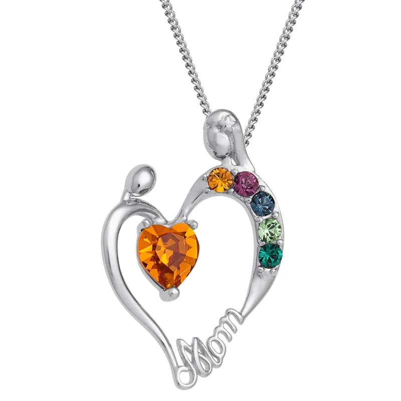 Sterling Silver Mother's Embrace Family Birthstone Pendant sold by Limoges Jewelry