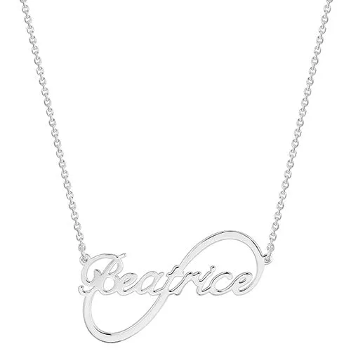 Sterling Silver Modern Script Name Infinity Plaque Necklace sold by Limoges Jewelry