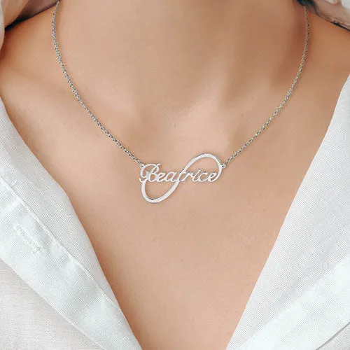 Sterling Silver Modern Script Name Infinity Plaque Necklace sold by Limoges Jewelry product image thumbnail 2
