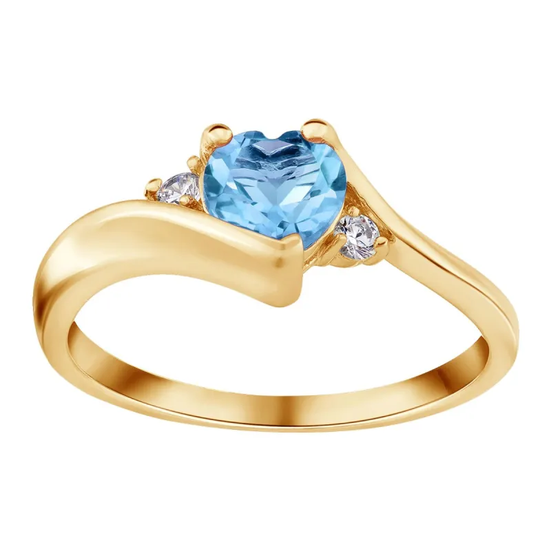 14K Gold over Sterling Birthstone Heart Ring with CZ Accent sold by Limoges Jewelry