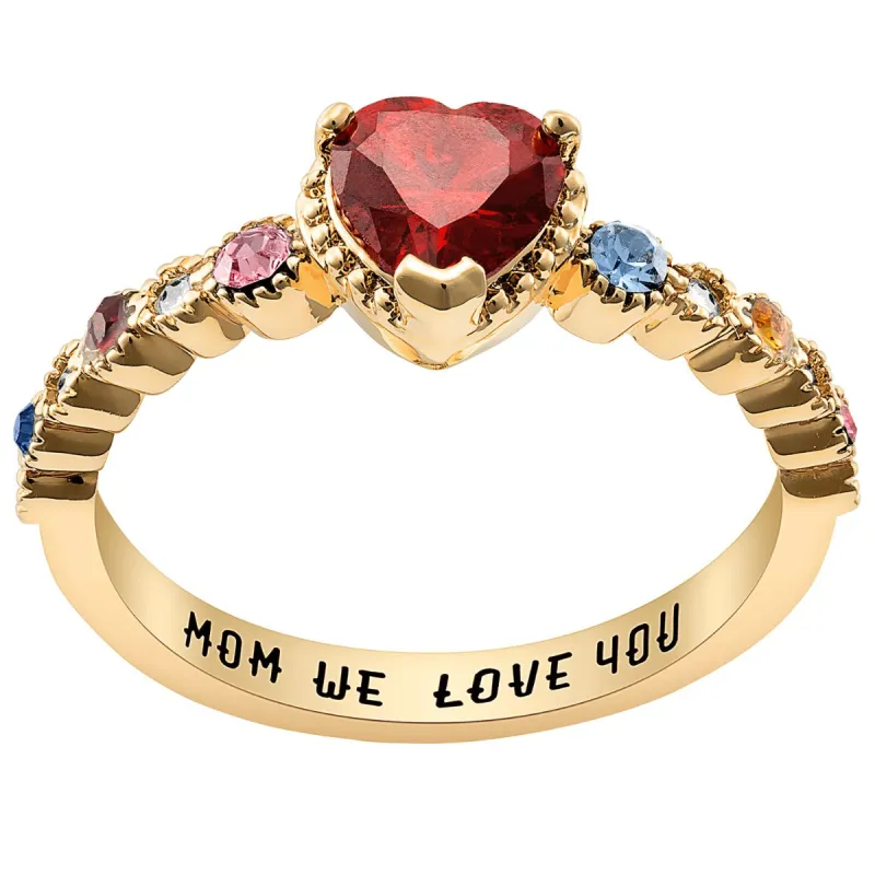 14K Gold Plated Mother's and Family Heart Birthstone Ring made by Limoges Jewelry