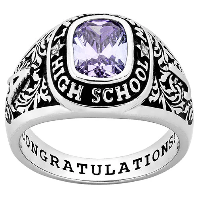 Ladies' Sterling Silver Traditional Diamond Accent Class Ring sold by Limoges Jewelry