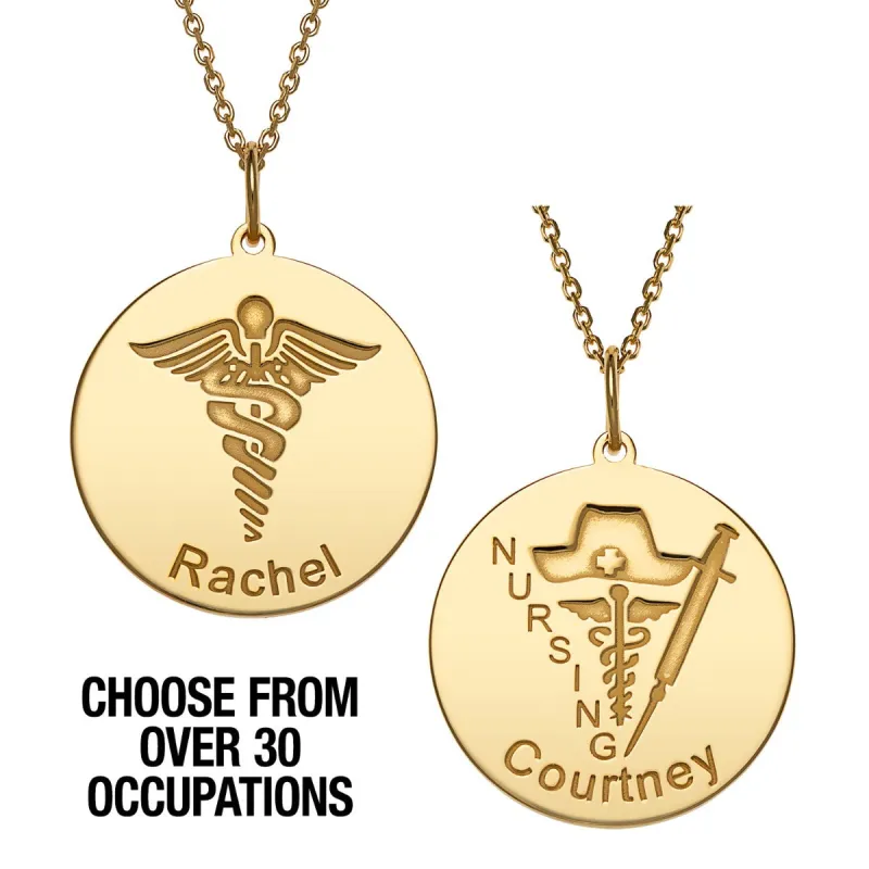 14K Gold Plated Engraved Name Occupation Disc Necklace sold by Limoges Jewelry