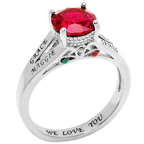 Silver Plated Engraved Family Birthstone with Diamond Accent Ring sold by Limoges Jewelry product image thumbnail 2