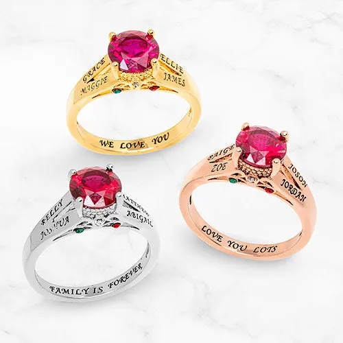 Silver Plated Engraved Family Birthstone with Diamond Accent Ring sold by Limoges Jewelry product image thumbnail 4