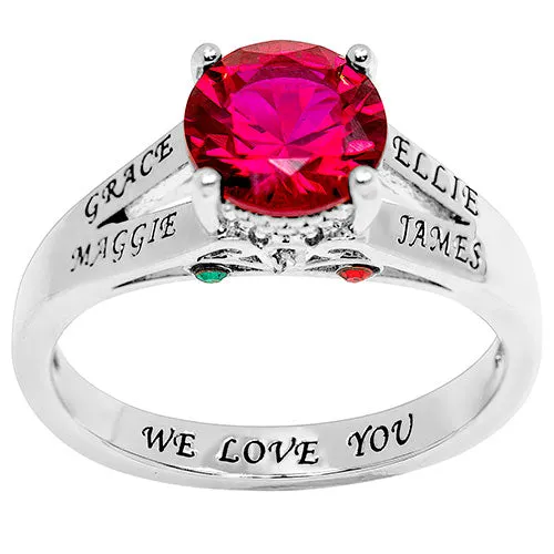 Silver Plated Engraved Family Birthstone with Diamond Accent Ring sold by Limoges Jewelry