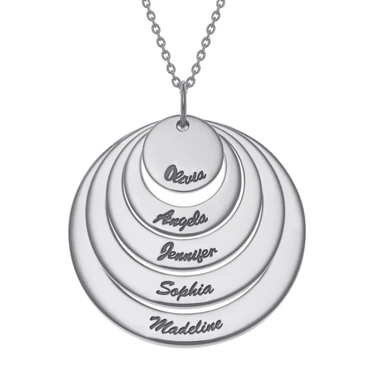 Sterling Silver Nesting Circles with Names Necklace sold by Limoges Jewelry