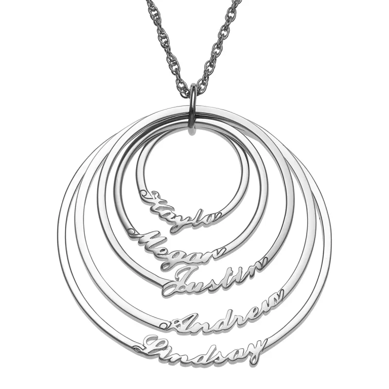 Sterling Silver Script Name with Circle Necklace - 5 Names sold by Limoges Jewelry