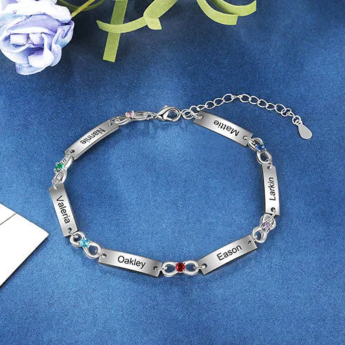 Silver Plated Engraved Bar and Infinity Birthstone Bracelet sold by Limoges Jewelry product image thumbnail 4