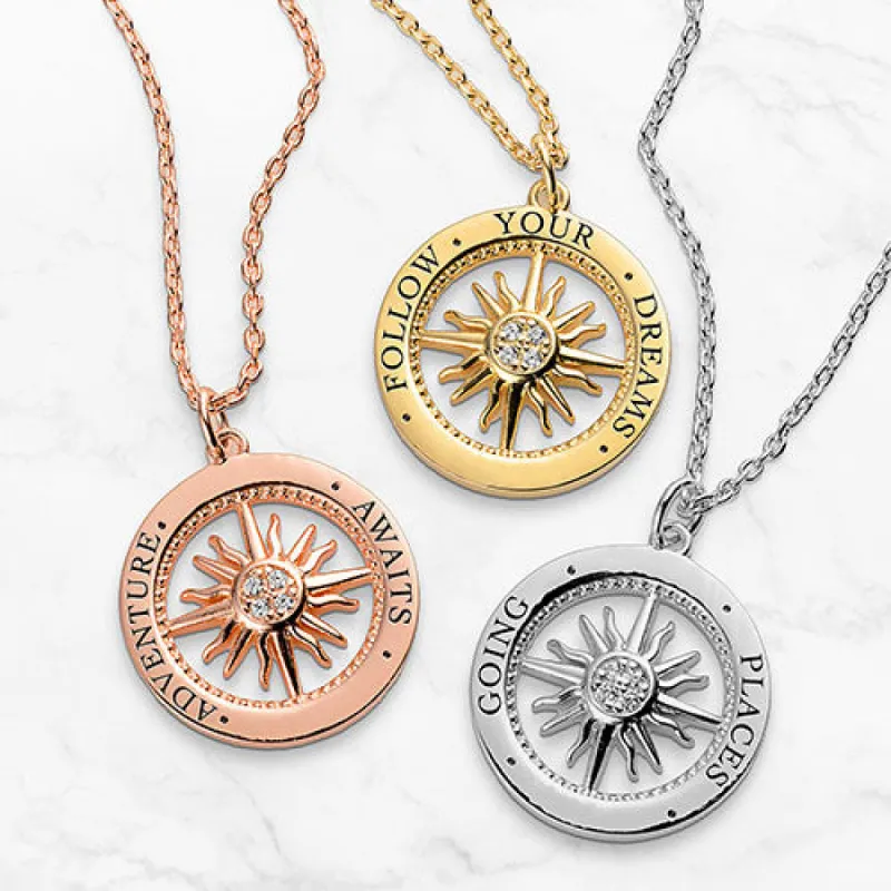 Engraved Compass with CZ Necklace sold by Limoges Jewelry