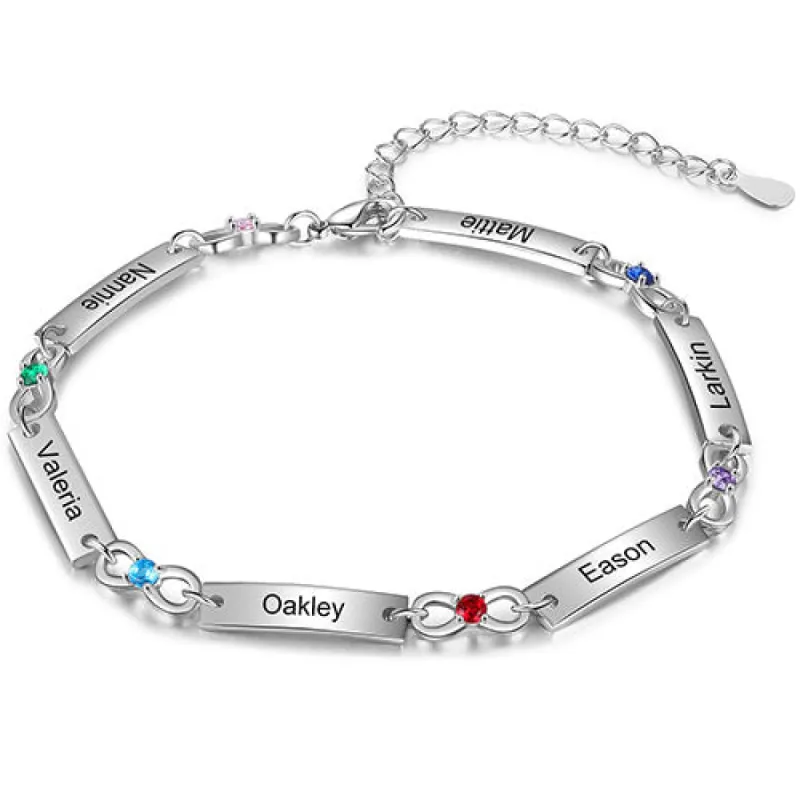 Silver Plated Engraved Bar and Infinity Birthstone Bracelet sold by Limoges Jewelry