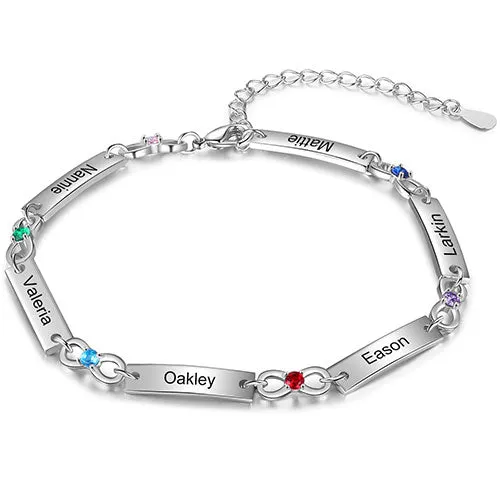Silver Plated Engraved Bar and Infinity Birthstone Bracelet sold by Limoges Jewelry
