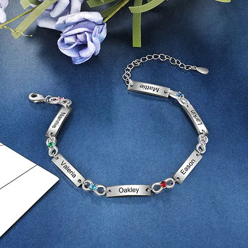 Silver Plated Engraved Bar and Infinity Birthstone Bracelet sold by Limoges Jewelry product image thumbnail 2