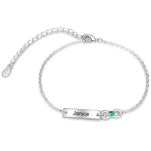 Silver Plated Engraved Bar and Infinity Birthstone Bracelet sold by Limoges Jewelry product image thumbnail 3