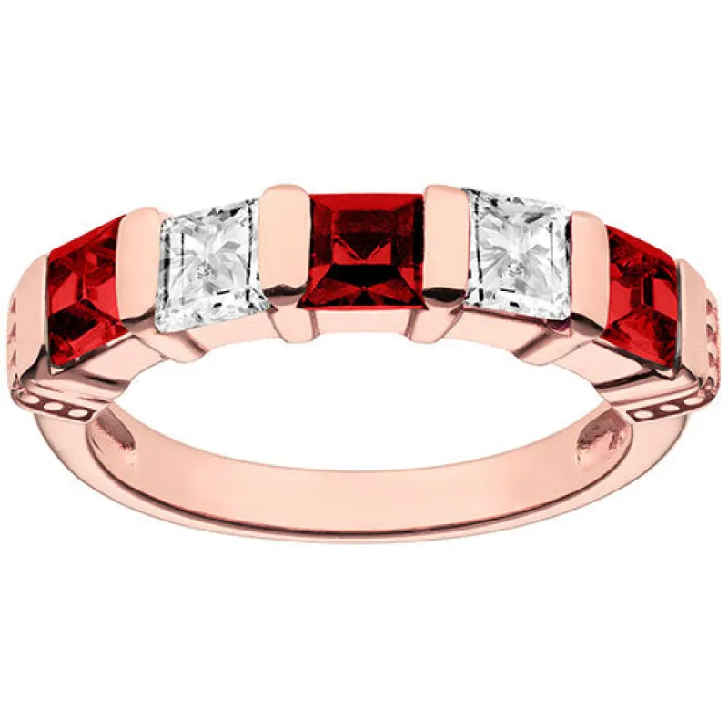14K Rose Gold Plated Simulated Garnet and Clear Crystal 5 Stone Ring sold by Limoges Jewelry