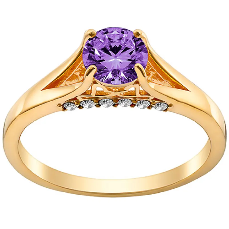 14K Gold Plated Simulated Amethyst and Clear Crystal Ring sold by Limoges Jewelry