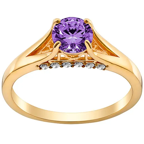 14K Gold Plated Simulated Amethyst and Clear Crystal Ring sold by Limoges Jewelry