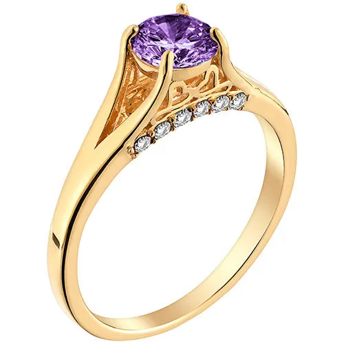14K Gold Plated Simulated Amethyst and Clear Crystal Ring sold by Limoges Jewelry product image thumbnail 2