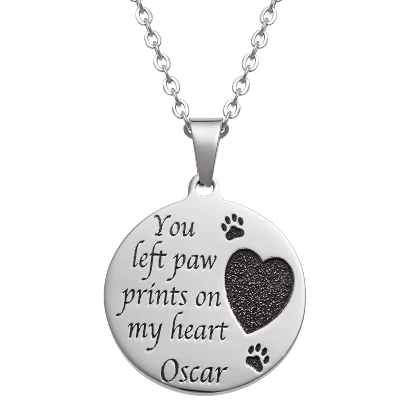 Stainless Steel Memorial Heart & Paw Prints Engraved Disc sold by Limoges Jewelry