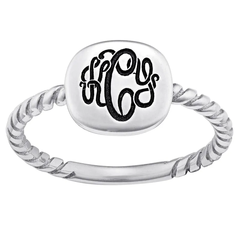 Sterling Silver Engraved Monogram Square Signet Ring sold by Limoges Jewelry