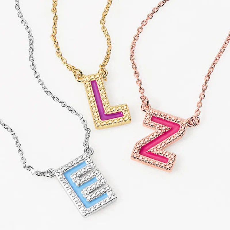 Uppercase Letter with Birth Month Enamel Necklace sold by Limoges Jewelry