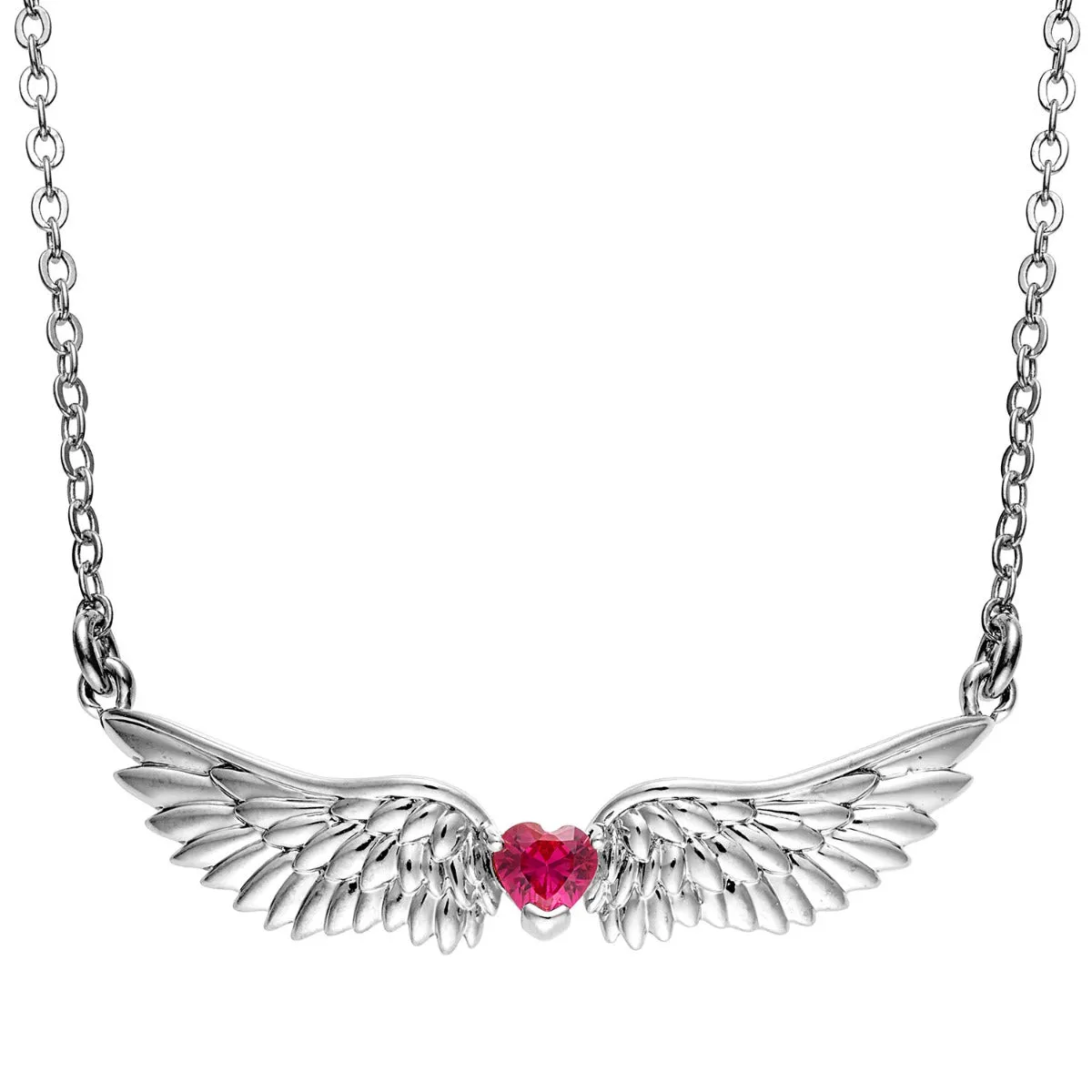 Silver Plated Angel Wing with Heart Birthstone Necklace sold by Limoges Jewelry