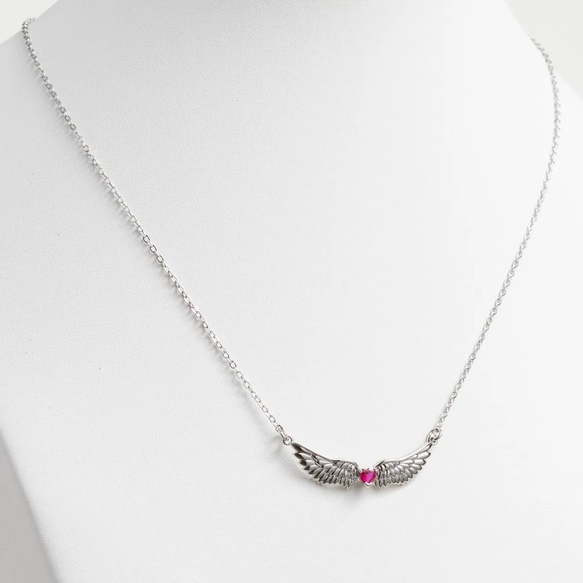 Silver Plated Angel Wing with Heart Birthstone Necklace sold by Limoges Jewelry product image thumbnail 2