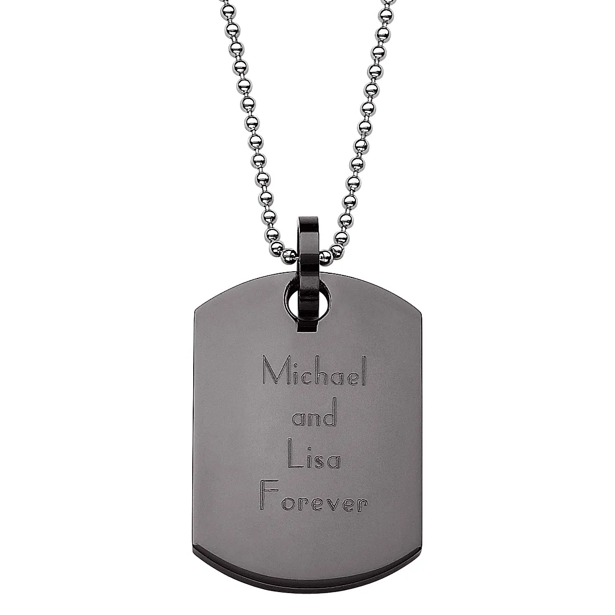 Black Stainless Steel Engraved Dog Tag Necklace sold by Limoges Jewelry