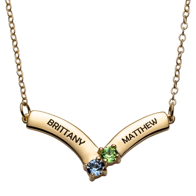 14K Gold over Sterling Engraved Names and Birthstone Necklace sold by Limoges Jewelry