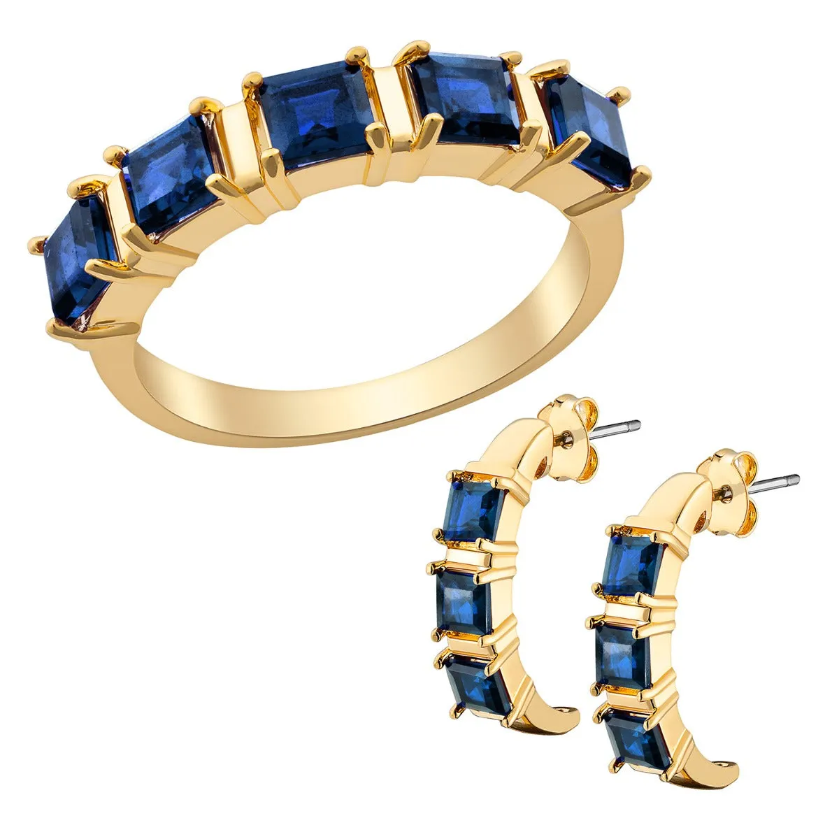 14K Gold Plated Genuine Sapphire Ring and Earrings Set sold by Limoges Jewelry