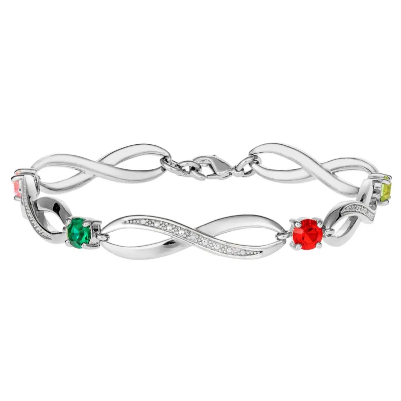 Silver Plated Family Birthstone Bracelet with Diamond Accents sold by Limoges Jewelry