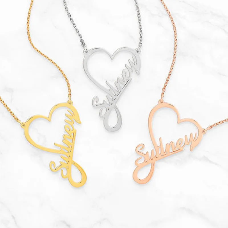 Script Infinity Heart Name Necklace sold by Limoges Jewelry
