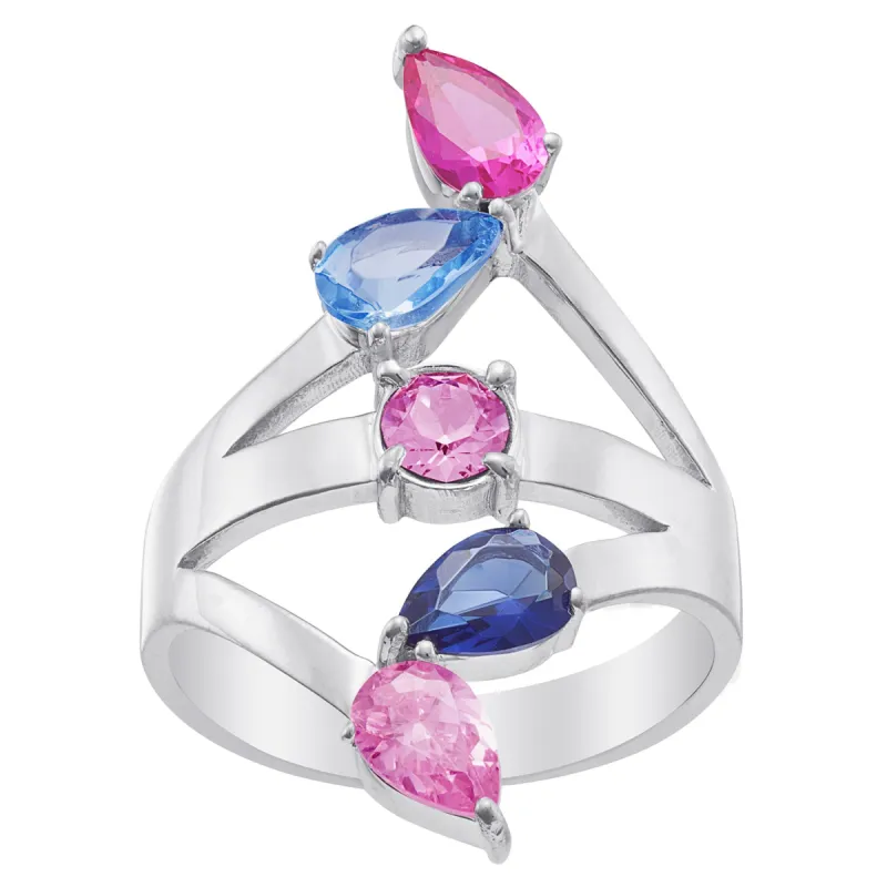 Sterling Silver Family Pear and Round Birthstone Ring sold by Limoges Jewelry